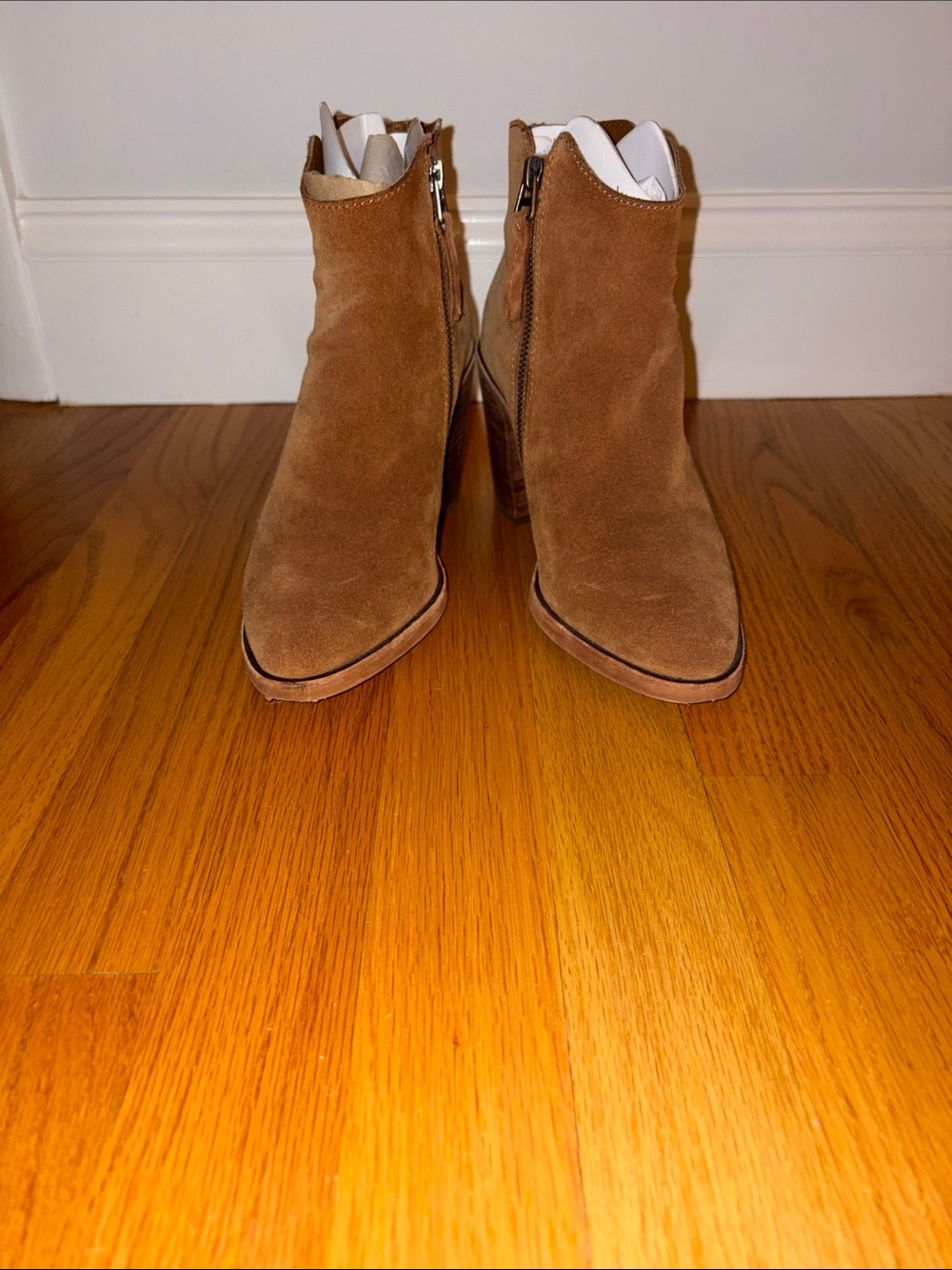 Dolce Vita Tan Suede Ankle Booties with Side Zip